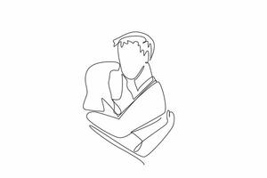 Continuous one line drawing a married couple hugging. Strengthen the weak. Comfort the sad. Give warmth in the embrace. Love gesture. National Hug Day. Single line draw design illustration vector