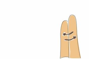 Single one line drawing two fingers touching like two people hugging. Unique character who always talks about love. Good gesture. Loving. National Hug Day. Continuous line design graphic illustration vector