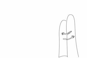 Single one line drawing two fingers touching like two people hugging. Unique character who always talks about love. Good gesture. Loving. National Hug Day. Continuous line design graphic illustration vector
