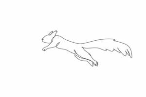 Single continuous line drawing squirrel is jumping. Natural behavior. Running. Avoiding incoming threats. Funny pets. Wildlife. National Squirrel Appreciation Day. One line design illustration vector