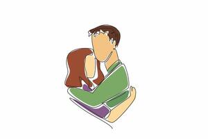Continuous one line drawing a married couple hugging. Strengthen the weak. Comfort the sad. Give warmth in the embrace. Love gesture. National Hug Day. Single line draw design illustration vector