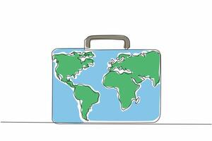 Single continuous line drawing the briefcase with world map in the middle. Customs officers' business travel bag. Registered. Compliant. International Customs Day. One line design illustration vector