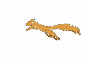 Single continuous line drawing squirrel is jumping. Natural behavior. Running. Avoiding incoming threats. Funny pets. Wildlife. National Squirrel Appreciation Day. One line design illustration vector