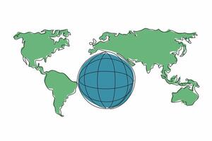 Single continuous line drawing globe with world map background. Travel between countries and even continents. Use applicable regulations. International Customs Day. One line design illustration vector