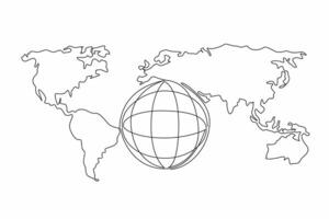 Single continuous line drawing globe with world map background. Travel between countries and even continents. Use applicable regulations. International Customs Day. One line design illustration vector