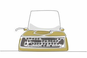 Continuous one line drawing typewriter with paper inside. Vintage equipment. Technology with a distinctive sound on the buttons. National Screenwriters Day. Single line draw design illustration vector