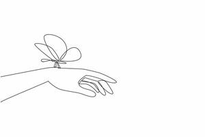 Continuous one line drawing the hand infested with butterfly. Treat the natural world with care and respect. Interconnectedness. Zero Discrimination Day. Single line draw design illustration vector