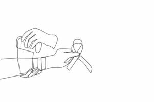 Continuous one line drawing two arms are bandaging wound of other injured arm with bandage. Providing assistance to patients. Self-Injury Awareness Day. Single line draw design illustration vector