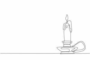 Single one line drawing a lit candle in a candlestick. The melting wax. A source of light in the darkness. The impermanence of things. World Candle Day. Continuous line design graphic illustration vector