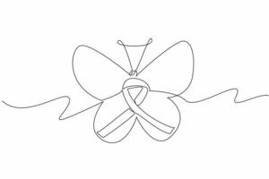 Single one line drawing ribbon in the middle of the butterfly. Step by step passed. Like being reborn. New generation. New hope. Zero Discrimination Day. Continuous line design graphic illustration vector