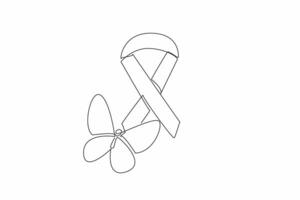 Single continuous line drawing colorful campaign ribbon with large butterfly under the ribbon tip. Awareness campaigns. Hope. Inspiration. Zero Discrimination Day. One line design illustration vector