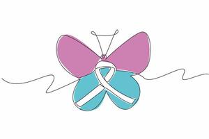 Single one line drawing ribbon in the middle of the butterfly. Step by step passed. Like being reborn. New generation. New hope. Zero Discrimination Day. Continuous line design graphic illustration vector