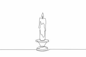 Single continuous line drawing a lit candle in a candlestick. The melting wax. Tradition and stability. Illuminating the darkness. Guidance. World Candle Day. One line design illustration vector