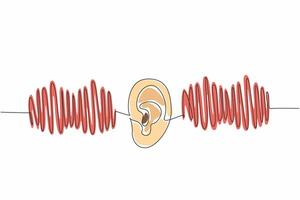 Single one line drawing ear in middle of the equalizer graph. Adjust the sound balance. Bass. Treble. More beautiful to hear. Equalize. World Hearing Day. Continuous line design graphic illustration vector