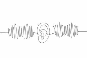 Single one line drawing ear in middle of the equalizer graph. Adjust the sound balance. Bass. Treble. More beautiful to hear. Equalize. World Hearing Day. Continuous line design graphic illustration vector