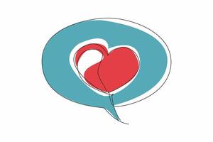 Continuous one line drawing callout with heart symbol in middle. Typing. Open the conversation with love. Full of love messages. National Screenwriters Day. Single line draw design illustration vector
