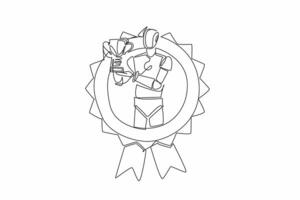 Single continuous line drawing robot raise the trophy. The dawn of a new era of technological advancement. Artificial intelligence tech. Employee Appreciation Day. One line design illustration vector