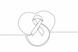 Single one line drawing a global symbol, composed of three colors, with a ribbon intertwined. Pay more attention to rare diseases. Care. Rare Disease Day. Continuous line design graphic illustration vector