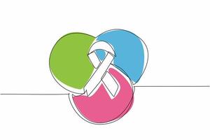 Single one line drawing a global symbol, composed of three colors, with a ribbon intertwined. Pay more attention to rare diseases. Care. Rare Disease Day. Continuous line design graphic illustration vector