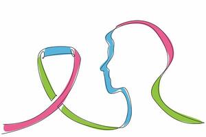 Continuous one line drawing a profile with ribbon flowing into it. Connection between individuals and support provided for those affected. Rare Disease Day. Single line draw design illustration vector
