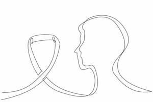 Continuous one line drawing a profile with ribbon flowing into it. Connection between individuals and support provided for those affected. Rare Disease Day. Single line draw design illustration vector