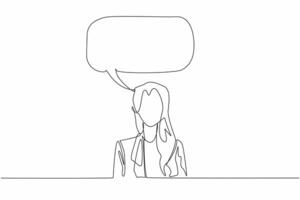 Single continuous line drawing callout above adult woman. Internal monologue of a character. Thought. Feeling. Contemplation. International Mother Language Day. One line design illustration vector