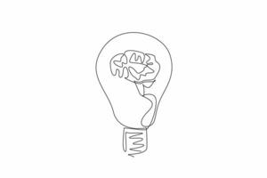 Single continuous line drawing the brain is inside the bulb lamp. The potential for innovation. Creativity. Intellect. Power of the mindset. World Thinking Day. One line design illustration vector
