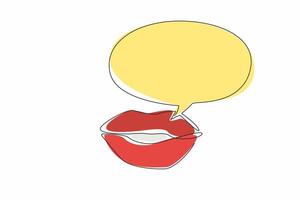 Single continuous line drawing lips with callout. Communication, expression, and the power of words. Act of speaking. Sharing. International Mother Language Day. One line design illustration vector