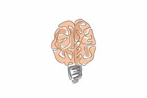 Single one line drawing brain becomes bulb lamp. The birth of ideas and the potential for innovation. A mind illuminated by inspiration. World Thinking Day. Continuous line design graphic illustration vector
