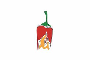 Single continuous line drawing shape of a chili pepper with flames emerging from its base. The chili pepper associated with spice and passion. National Chili Day. One line design illustration vector