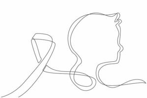 Continuous one line drawing the silhouette of a face formed by ribbon. Idea of unity and collective strength. Campaign. International Childhood Cancer Day. Single line draw design illustration vector
