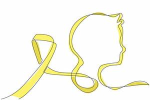 Continuous one line drawing the silhouette of a face formed by ribbon. Idea of unity and collective strength. Campaign. International Childhood Cancer Day. Single line draw design illustration vector