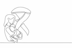 Single continuous line drawing a mother holding a baby. Sense of protection and nurturing. Guardian mother. Protective. Caring. International Childhood Cancer Day. One line design illustration vector