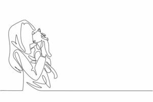 Continuous one line drawing a young woman embracing her feline companion. The simplicity and beauty of their shared moment. National Love Your Pet Day. Single line draw design illustration vector