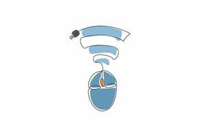 Single continuous line drawing a computer mouse connected to a Wi-Fi signal. The ease of wireless connectivity in today's world. Technology. Safer Internet Day. One line design illustration vector