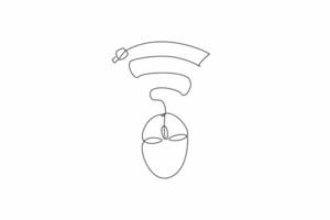 Single continuous line drawing a computer mouse connected to a Wi-Fi signal. The ease of wireless connectivity in today's world. Technology. Safer Internet Day. One line design illustration vector