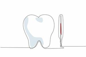 Single one line drawing a tooth and a thermometer side by side. The potential for oral infections to cause fever. Dental health. National Toothache Day. Continuous line design graphic illustration vector