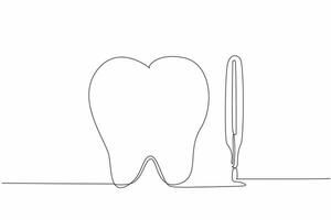 Single one line drawing a tooth and a thermometer side by side. The potential for oral infections to cause fever. Dental health. National Toothache Day. Continuous line design graphic illustration vector