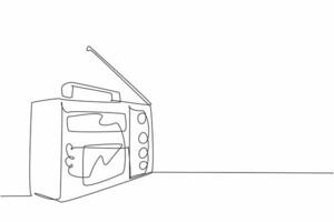 Continuous one line drawing a vintage radio with a telescopic antenna sits on a table. The versatility and adaptability of radio. Timeless. World Radio Day. Single line draw design illustration vector