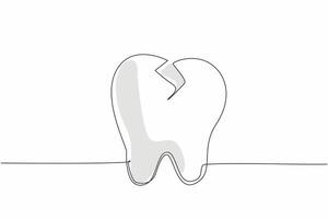 Single one line drawing a middle cracked tooth. Painful. Discomfort. Importance of dental care. Prevention to avoid dental problems. National Toothache Day. Continuous line design graphic illustration vector