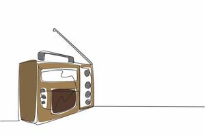Continuous one line drawing a vintage radio with a telescopic antenna sits on a table. The versatility and adaptability of radio. Timeless. World Radio Day. Single line draw design illustration vector