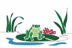 Single one line drawing a frog sitting on a lily pad in a wetland. Ecological balance as well as the beauty of nature. Biodiversity. World Wetlands Day. Continuous line design graphic illustration vector