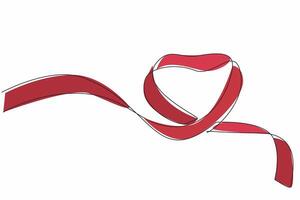 Single continuous line drawing a ribbon forms a heart shape. Concern for patients suffering from cancer. Symbolizes love, support. Awareness. National Wear Red Day. One line design illustration vector