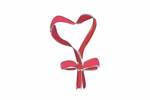 Continuous one line drawing female symbol made of ribbon. Symbolizes love, support and awareness for heart health is a key message. National Wear Red Day. Single line draw design illustration vector