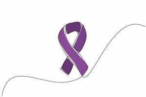 Single continuous line drawing a ribbon forms the cancer campaign symbol in purple. Symbol. Sign. Commemorating and inviting people to care more. World Cancer Day. One line design illustration vector