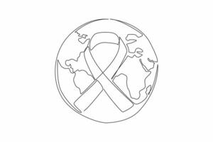 Continuous one line drawing ribbon forming cancer campaign symbol with a globe background. Cancer exists. Prevent early. Make world aware. World Cancer Day. Single line draw design illustration vector