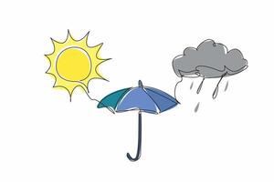 Continuous one line drawing weather icon. Sunshine, light rain. Weather conditions unpredictable. Always have umbrella ready. National Weatherperson's Day. Single line draw design illustration vector