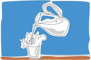 National Milk Day. One single line drawing of fresh milk pouring from glass pitcher and make a milk splash. Healthy fresh milk for daily consumption concept. Continuous line draw artwork vector
