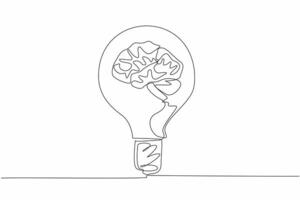 One single line drawing of human brain inside the light bulb lamp. World Logic Day. Template for poster, banner, card, background with psychological theme. Continuous line draw artwork vector