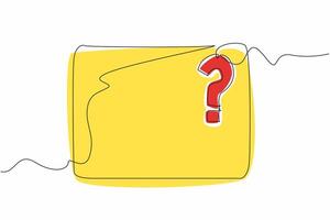 National Trivia Day. One single line drawing of rectangle with question mark hanging. Challenge a trivia contest, host one at home or attend a trivia night. Celebrate annual event. illustration vector